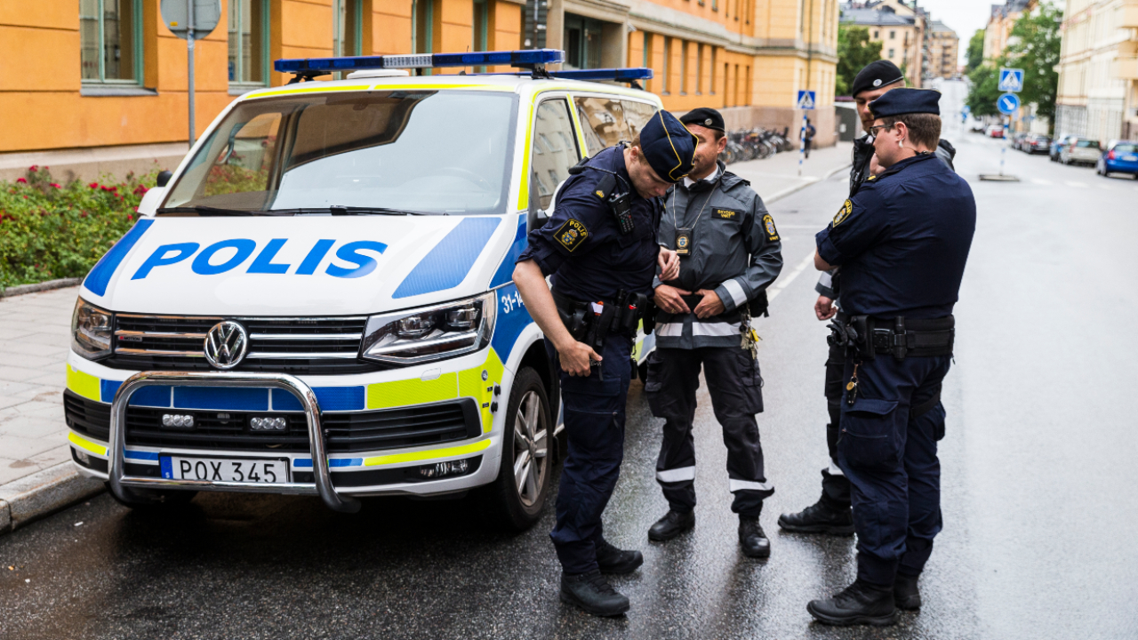 STOCKHOLM, SWEDEN - JULY 30: Police waiting outside during the first day of the A$AP Rocky assault trial at the Stockholm city courthouse on July 30, 2019 in Stockholm, Sweden. (Photo by Michael Campanella/Getty Images)