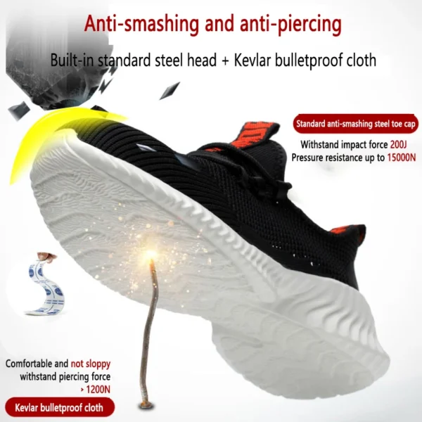 Sapatos de trabalho de verão com proteção respirável sapatos de segurança leves com biqueira de ferro anti-facada antiderrapante sapatos de verão de trabalho - Image 3